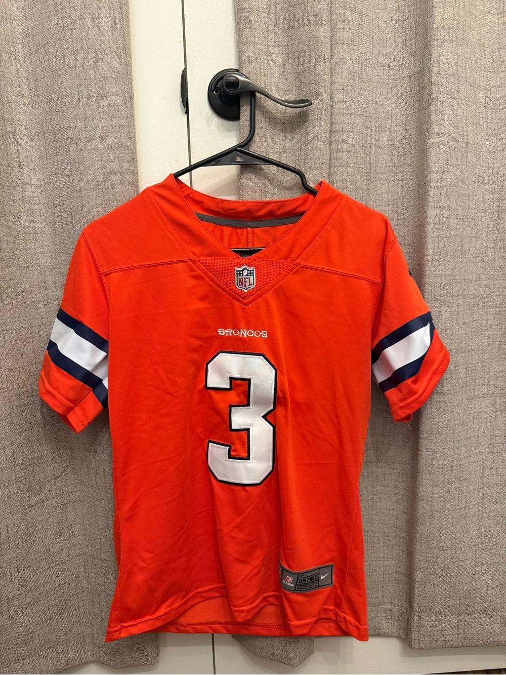 NFL Orange Broncos #3 Jersey with Navy & White Sleeve Stripes - Nike/Woman’s